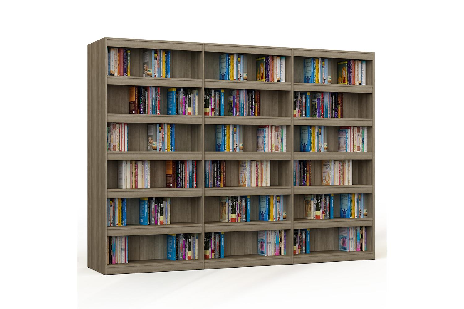 Librería de madera triple de doble cara con 10 estantes