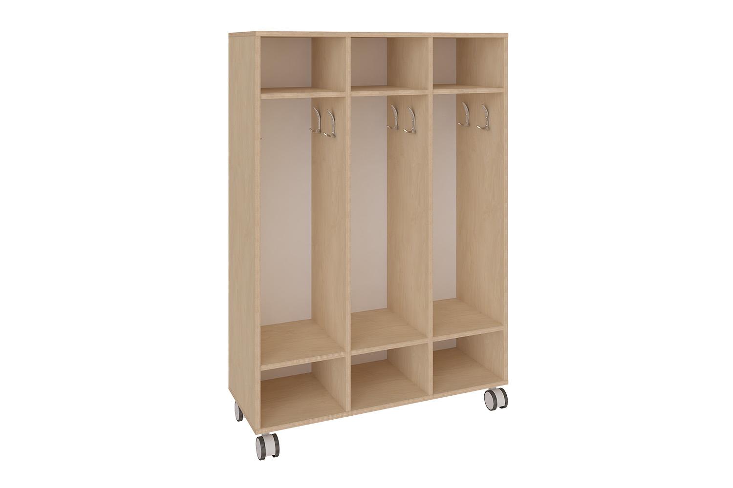 Mobile open shelving unit with three compartments