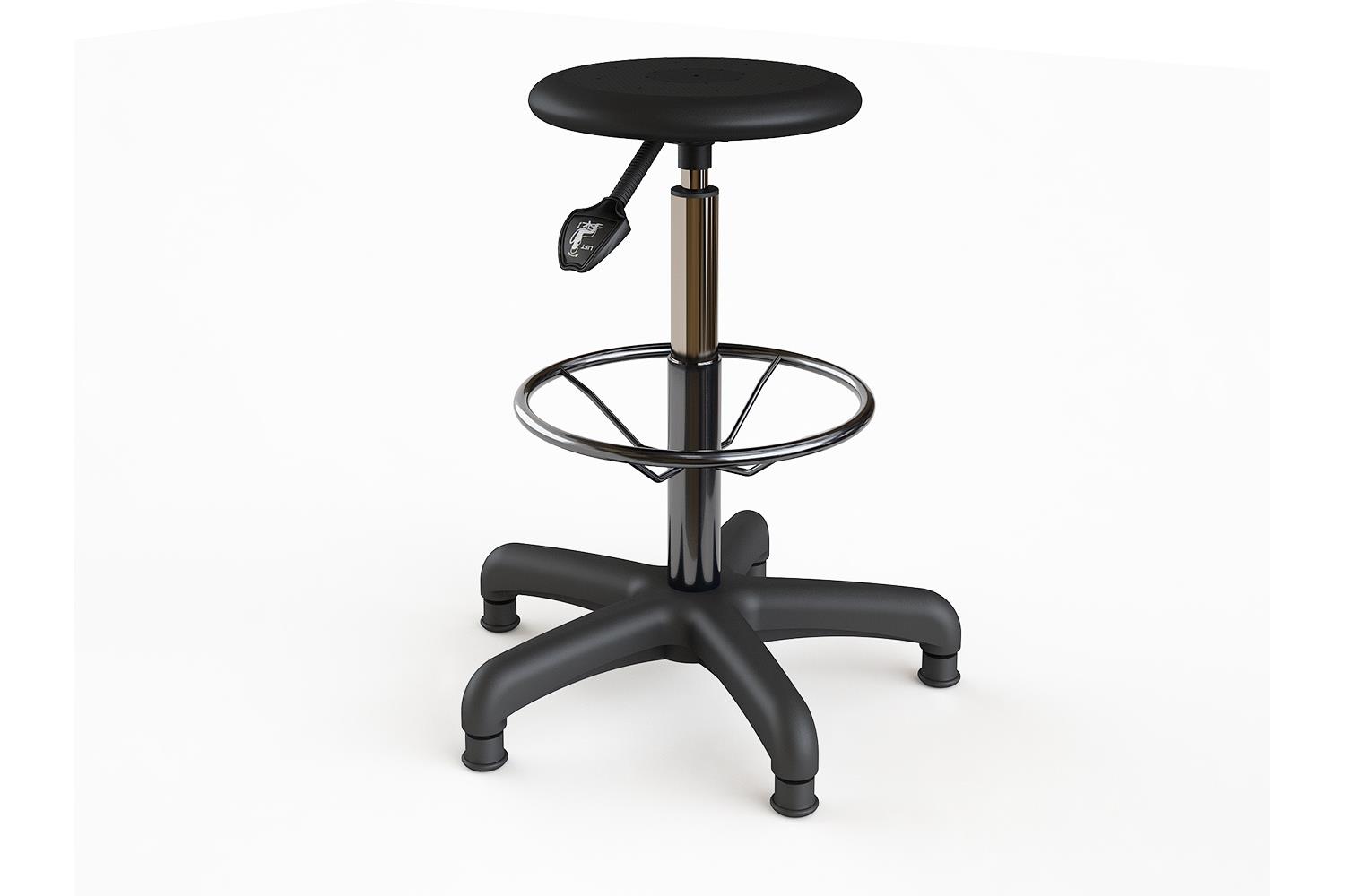 Tall stool of plastic with footrest and glides