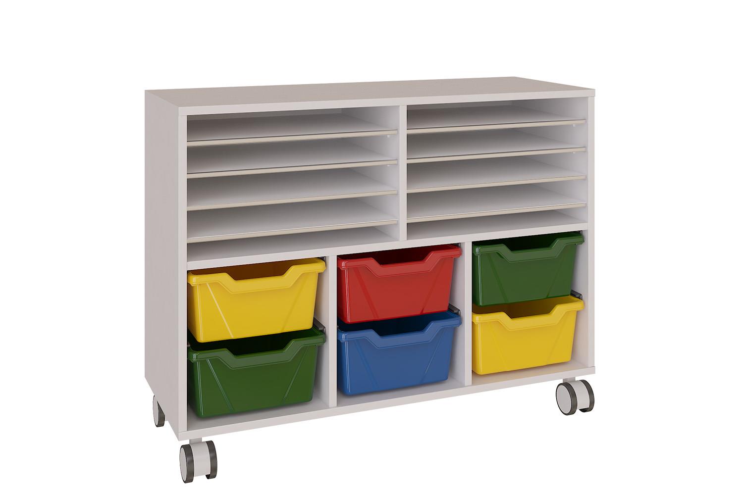 Mobile double shelving unit with lower trays
