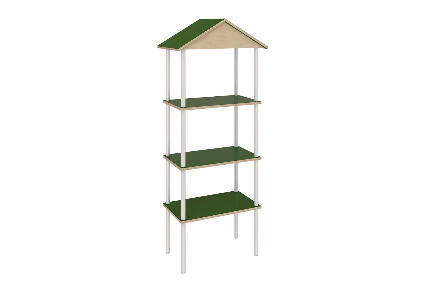System of shelving unit with sloping roof