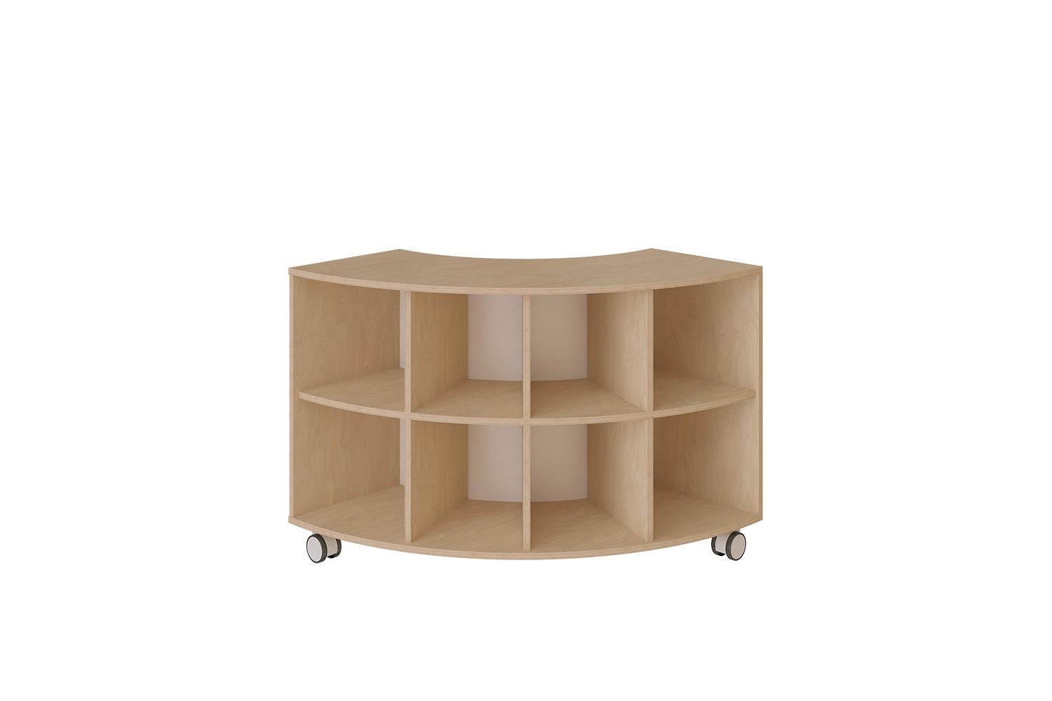 Mobile semicircular shelving unit with compartments
