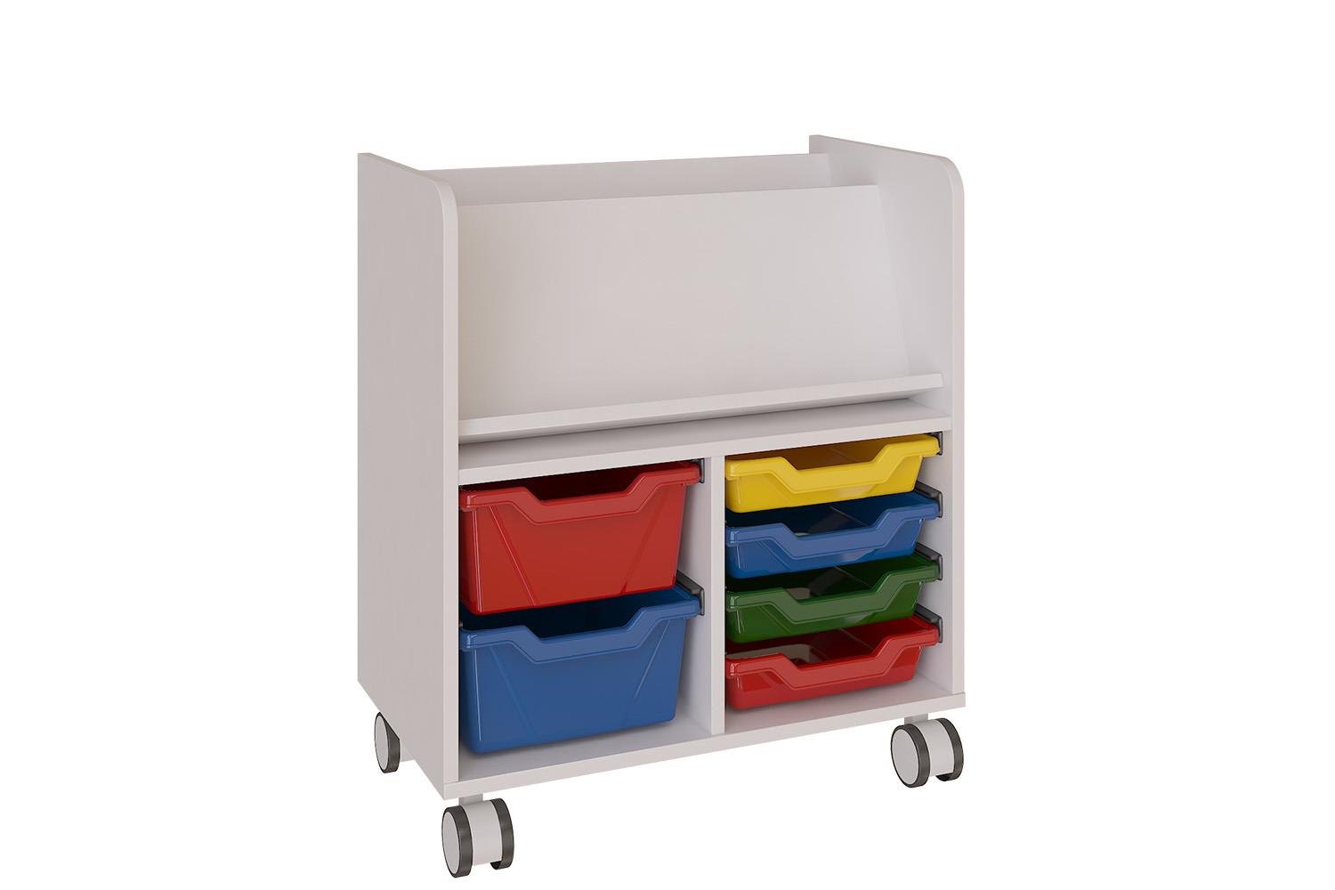 Mobile shelving unit with side trays