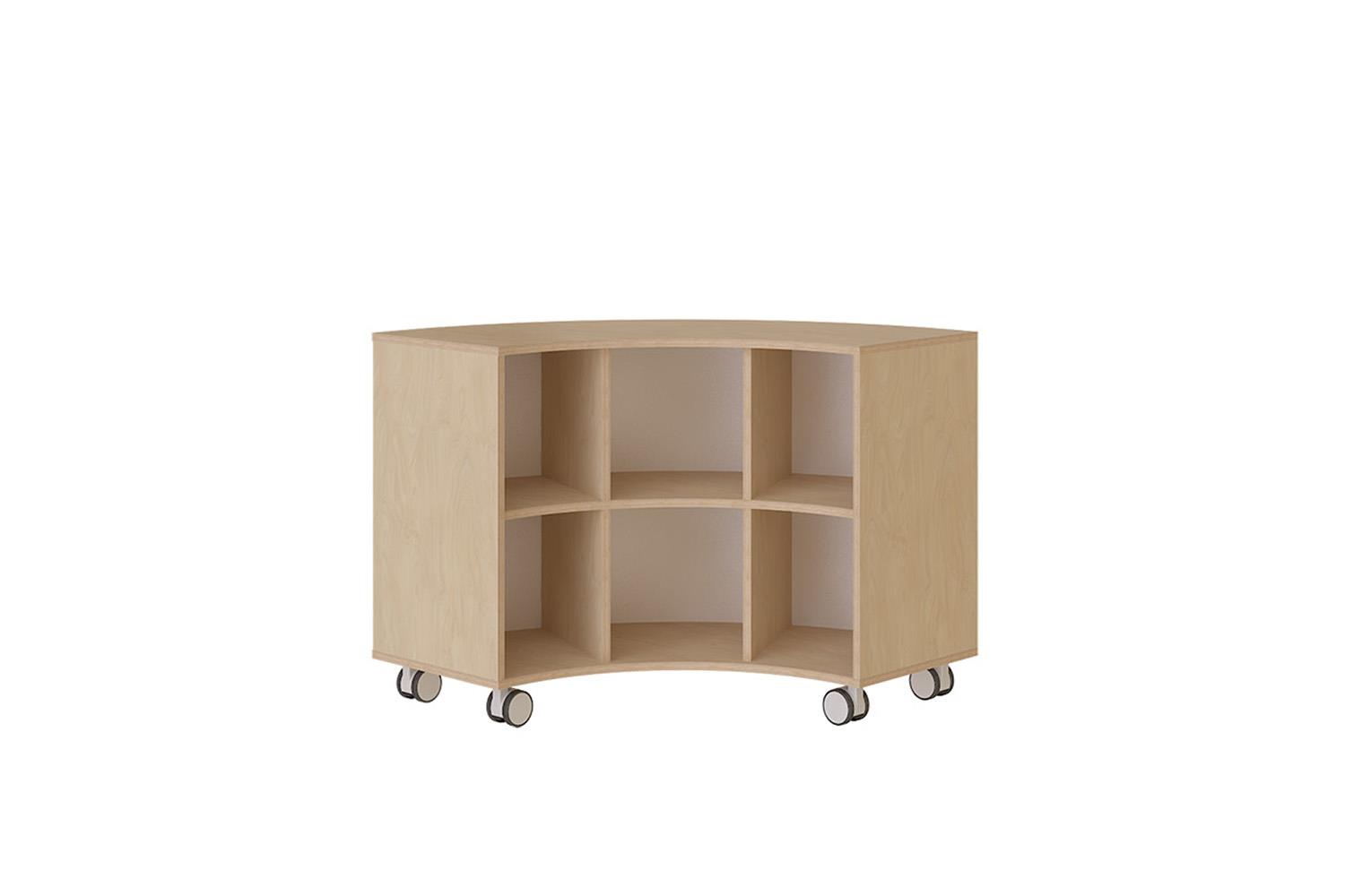 Mobile curved unit with compartments open