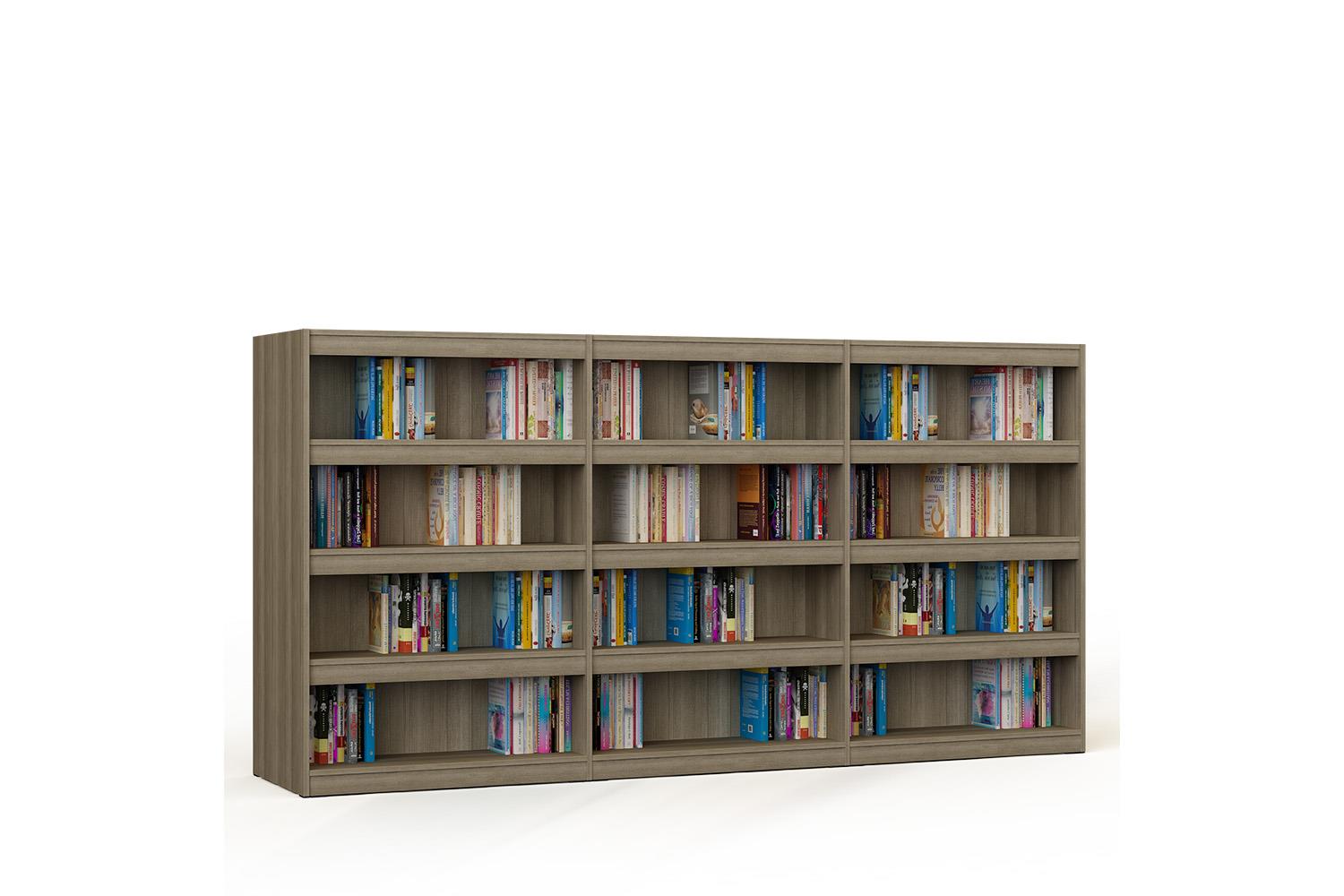 Librería de madera triple de doble cara con 8 estantes