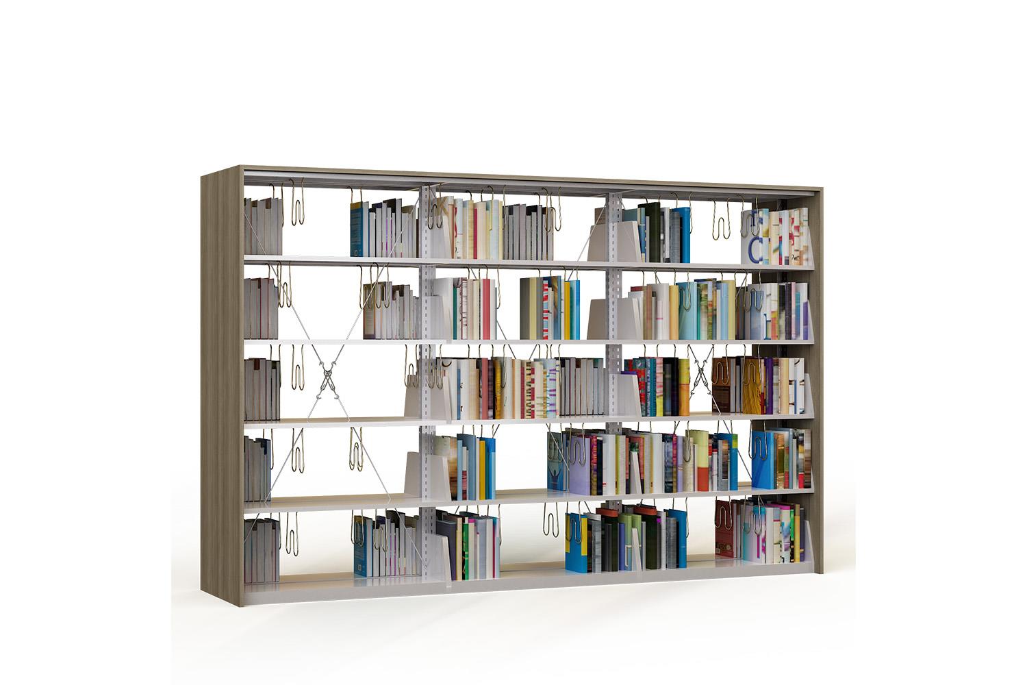 Librería metálica triple de doble cara con 8 estantes