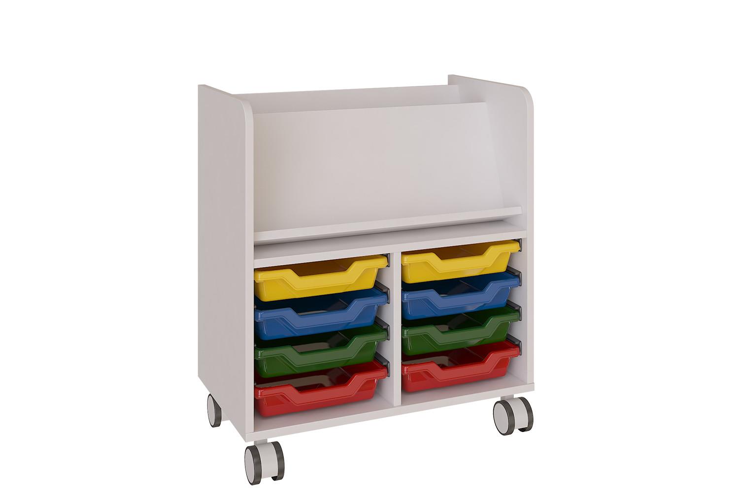 Mobile shelving unit with double module of trays